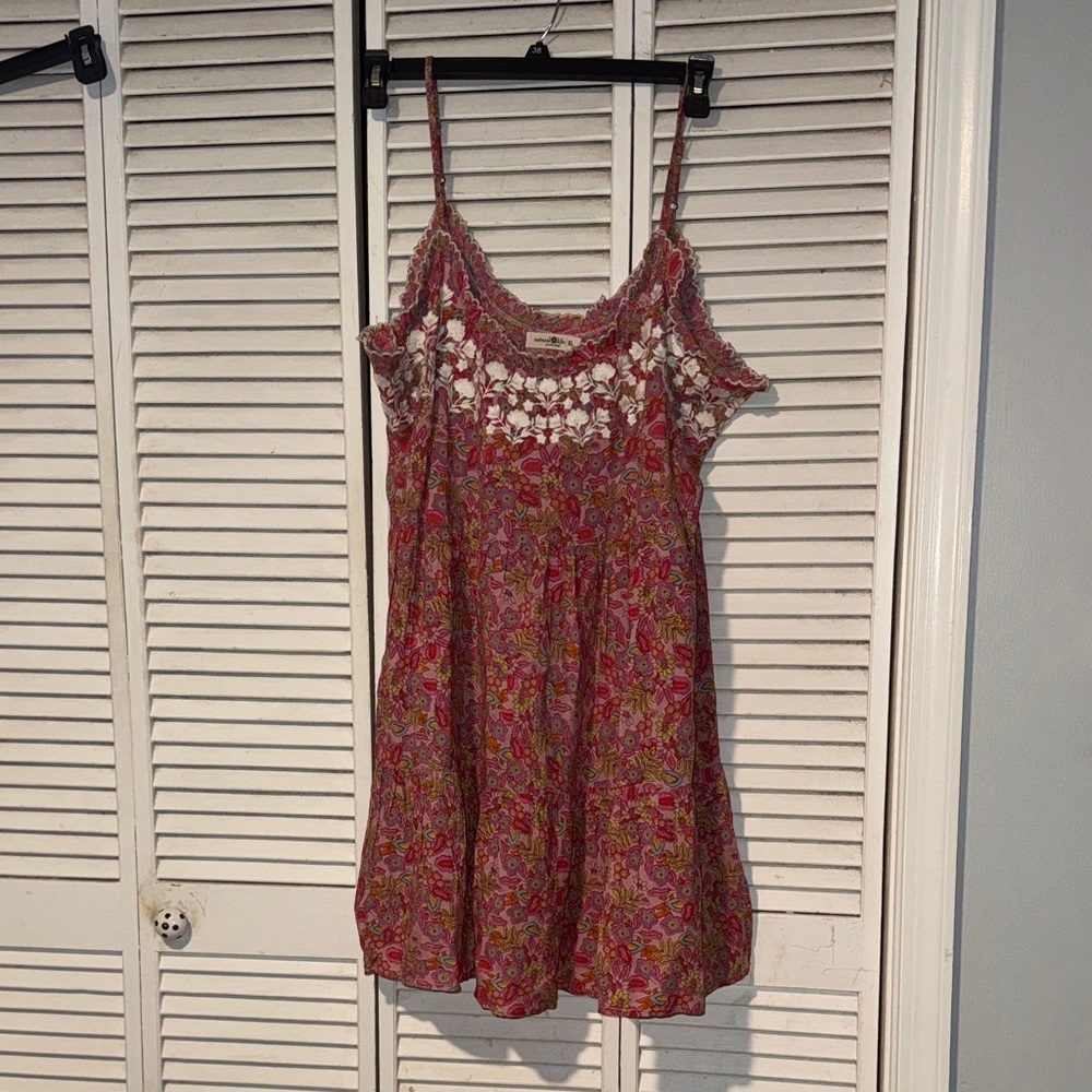 Floral Pink Crochet-Trim Slip Dress